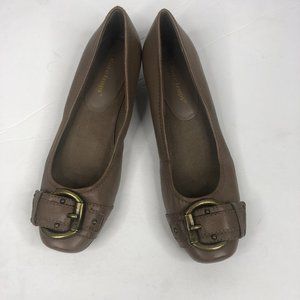 Brown Leather Flats with Buckle Detail